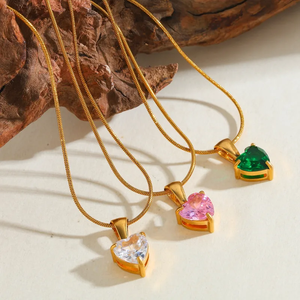 Collar con Colgante en Forma de Corazón de Acero Inoxidable 304 Chapado en Oro de 18K de Lujo con Incrustaciones de Circonita, Cadena de Serpiente Clásica Vintage - Product Image 5