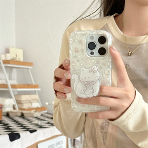 Coque de téléphone avec support chat et nœud mignon, coque rigide double couche pour iPhone 16 Pro Max 15 14 13, esthétique féminine - Product Image 2