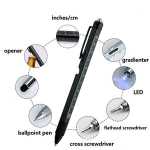 Hot Sale 9 in 1 Multi Function With Light Bottle Opener Stylus <b>Level</b> Ruler Metal Ballpoint Pen for Business Gift - Product Image 2