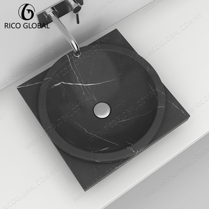 Lavabo vasque moderne en marbre noir, finition polie, design minimaliste à poser sur le plan de salle de bain - Product Image 3