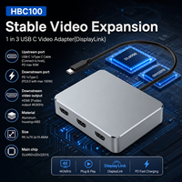 Adaptador de Video USB-C DisplayLink 1 a 3, 3xHDMI 4K*60Hz, PD 90W Upstream + 100W Pass-Through, Carcasa de Aluminio para Laptop/Mac