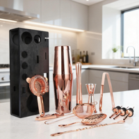 Kit de barman 14 pièces, kit d'outils de bar en acier inoxydable, ensemble de shaker à cocktails Boston, ensemble de mélangeur de boissons, accessoires de bar