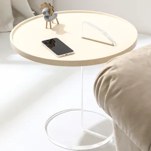 Фабричная мебель для дома, современный креативный стол для гостиной, прозрачный акриловый круглый журнальный столик с деревянной столешницей