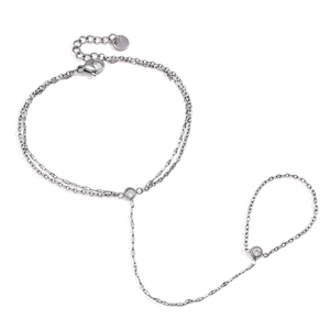 J&D Jewelry - Brazalete de Acero Inoxidable de Doble Capa con Circonita Blanca, Cadena de Mano Impermeable, Joyería Minimalista para Mujer - Product Image 1