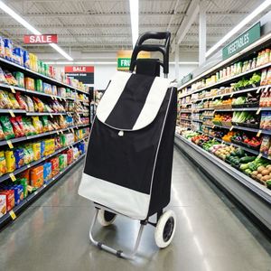 Custom Durable Oxford Cloth <b>Foldable</b> Shopping Trolley <b>Cart</b> with Wheels Lightweight Portable Grocery Bag for Supermarket & Travel - Product Image 2