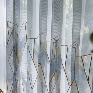 XinLan Gris Or Géométrique Broderie Tulle Rideaux Salon Chambre Hôtel Fenêtre Rideaux - Product Image 3