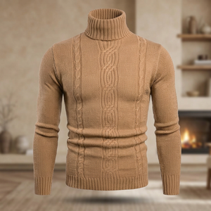 Men Cable Knit <b>Turtleneck</b> <b>Sweater</b> Long Sleeve Ribbed Warm Casual Winter Pullover Knitwear Wholesale Manufacturer - Product Image 4