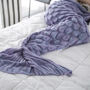 YL 100% Acrylic Knitted Sleeping Crochet Throw Cable Baby Adult Baby Knit Mermaid Tail Blanket