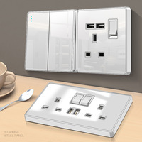 Panel de Vidrio Templado Completo, Enchufe de Pared Británico de 13A con USB Tipo-C, 1, 2, 3 y 4 Tomas, Precio de Proyecto