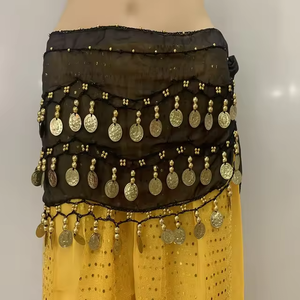 Foulard de <span class=keywords><strong>danse</strong></span> orientale pour danseuse, 3 couches, motif crochet avec pièces d'or, polyvalent et tendance - Product Image 1