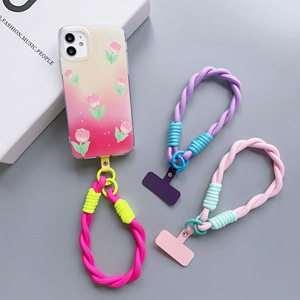 Handmade Nylon Phone Lanyard With Color Pad Patch Phone Case Pendant Braided Lanyard Rope Short Wrist Strap Keychain