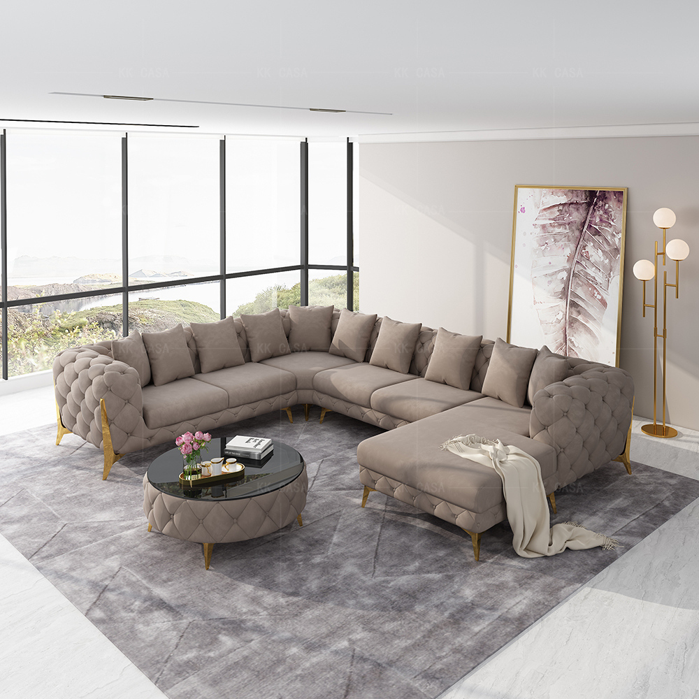 Luxury Living Room Home Sofas Sets Furniture Modern Fabric U Shape Sofa ...