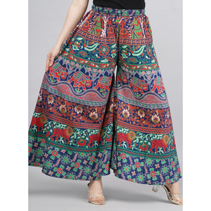 Compra pantalones palazzo de algodón estampado multicolor, talla única, estilo étnico, de pierna ancha, informales, para uso diario, en oferta. - Product Image 1