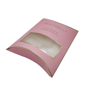 Popolare scatola di cuscini rosa dell'anno con finestra in PVC che timbra la confezione generale in oro per la frangia della parrucca dei capelli umani - Product Image 1