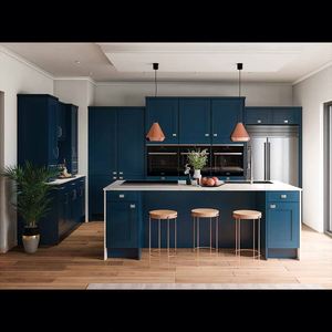 Muebles de Cocina Modulares de Diseño Nuevo de Fábrica, Gabinetes de Cocina Estilo Shaker con Lacado Azul, Alacena de Almacenamiento con Encimera de Piedra - Product Image 2