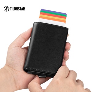 TILONSTAR TG203 Travel Accessories Gifts Men's Business Aluminum Leather Pop up ID Cards RFID Wallet Slim Credit Card Holder - Product Image 5