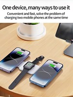 Station de charge rapide 15W avec logo personnalisé, chargeur sans fil magnétique pliable 3 en 1 avec matériau Gan pour Iwatch pour iPhone