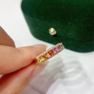อาซูโอ 18K แหวนทองคำแท้สีเหลืองประดับสายรุ้ง แซฟไฟร์ธรรมชาติ ทรงเจ้าหญิง เพชรแท้ ของขวัญสุดหรูสำหรับเครื่องประดับงานปาร์ตี้ของผู้หญิง - Product Image 5