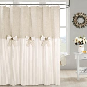 Tessuto misto cotone-lino plissettato tenda da doccia a righe <span class=keywords><strong>Beige</strong></span> Patchwork e Design ad arco <span class=keywords><strong>arredamento</strong></span> Standard per il <span class=keywords><strong>bagno</strong></span> - Product Image 1