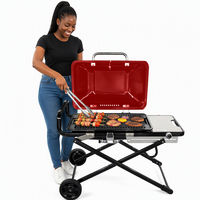 Barbecue de camping extérieur en acier inoxydable et fonte, pour 5 personnes, facile à nettoyer, réglable, avec chariot et bouton de commande, finition thermolaquée