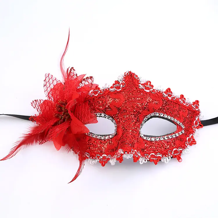 Masker Pesta Dansa Makeup Halloween, Putri Naga Wajah Setengah Muka Masker Mata Bunga Kulit Renda