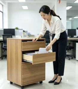 Armoire mobile de bureau en acier à 3 tiroirs, finition imitation bois, armoire à roulettes en métal sous le bureau pour poste de travail - Product Image 1