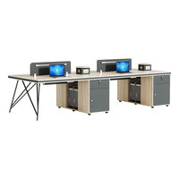 Conjunto de Sillas de Oficina de Diseño Moderno con Escritorio de Madera, Cajones y Caja para Cables, Diseño Desmontable, Estación de Trabajo para Cuatro Personas, Escritorio para Computadora, para Empleados