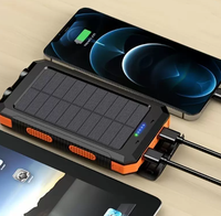 Batterie solaire portable 10000mAh à succès avec lampe de camping, boussole, câble intégré et double sortie USB