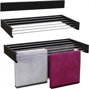 Séchoir mural pliable Vonia XXL en acier allié et aluminium pour intérieur et extérieur - Séchoir à linge compact 100 x 50 cm - Gain de place - Montage mural - Product Image 1