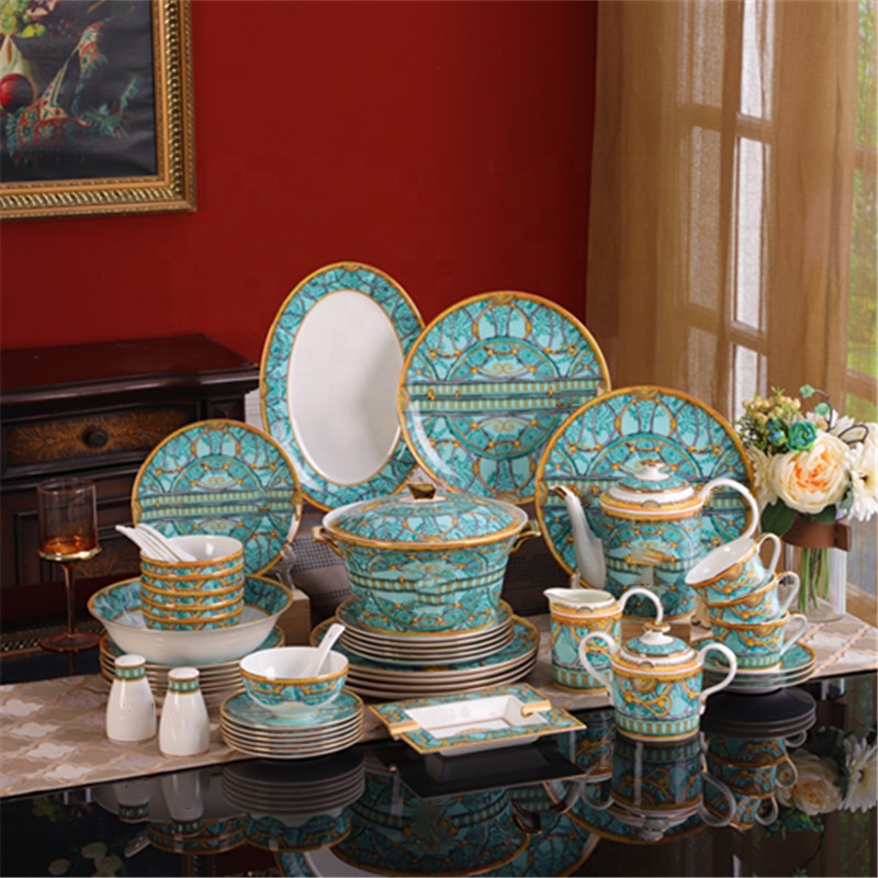 Yoshy Set Stoviglie 16 Pezzi In Bone China Verde, Servizio Da 4 Persone: Piatti, Ciotole E Tazze, Elegante E Resistente - 2