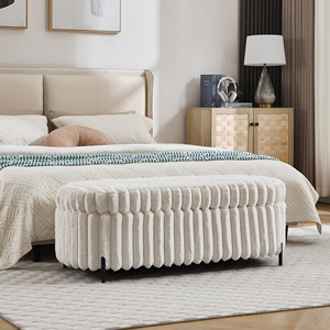 Banc de rangement ottoman moderne haut de gamme OEM avec charnières de sécurité, capitonné, pour chambre à coucher, salon, entrée, fenêtre - Product Image 1
