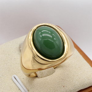 Venta al por mayor minimalista estilo callejero 18K chapado en oro joyería de acero inoxidable geométrico ovalado verde ágata Ojo de Tigre anillo de piedra - Product Image 6