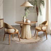 Ensemble de salle à manger en bois moderne Boho 6 chaises avec accoudoir petit bambou rotin osier pour salle à manger meubles d'hôtel meilleur prix