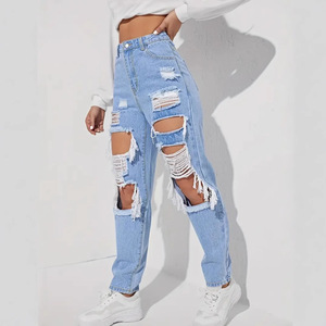 S-3XL Worn-out <strong>Jeans</strong> for Women in Spring and Summer Worn-out <strong>Jeans</strong> for Women Trousers for Women High Waist Straight Leg <strong>Pants</strong> - Product Image 1