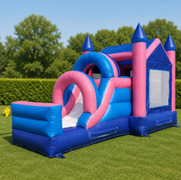 Château gonflable personnalisé avec toboggan, rose et bleu, thème princesse, aire de jeux pour enfants, équipement de parc d'attractions à domicile