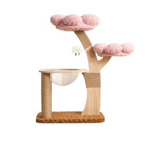 Árbol para Gatos de Madera Maciza de 2 Niveles con Diseño de Dibujos Animados, Cama Resistente para Gatos con Rascador para Gatos Medianos - Product Image 2