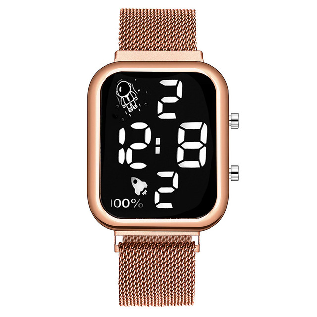 6102 Rose Gold Women Wrist Watch Luxury Digital Magnet Watches for Ladies Led Digital Watch