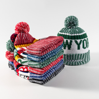 Bonnet en tricot chaud d'hiver personnalisé avec pompon, style à revers, logo brodé, lettres jacquard, unisexe, homme, femme