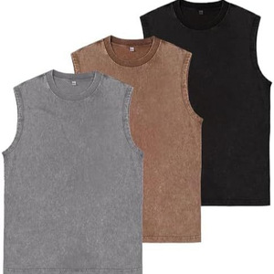 T-shirts décontractés sans manches pour hommes en coton tricoté respirant 230G, teinture à la cire américaine, lavés, col rond, coupe ample, poids lourd - Product Image 3