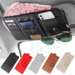 Porte-Feuille Pare-Soleil Voiture en Cuir PU, Grande Capacité Pliable Multi-Poches, Clip <span class=keywords><strong>de</strong></span> Rangement pour Cartes et Lunettes - Product Image 1