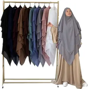 Hijab en mousseline de soie abaya 2 pièces ensemble khimars vente en gros niqab noir jilbab khimar