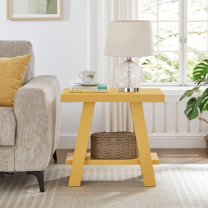 Athens Contemporary Wood <b>Shelf</b> Side Table In Yellow With Storage <b>Shelf</b> For Living Room - Product Image 2