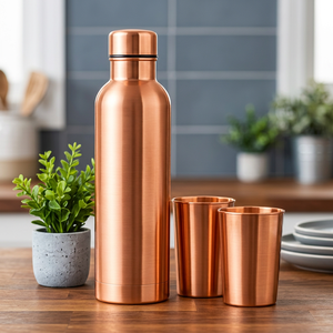 Botella de Agua Moderna de Cobre, a Prueba de Fugas, con 2 Tazas, Termo Portátil con Aislamiento al Vacío, Ecológico - Product Image 1