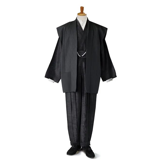 Formal cotton materia adult dignity kimono suit mens with black silk