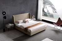 2025 Style nordique King Size ensemble de lit Double conception Simple élastique rembourré européen bois métal tissu chêne pliant chambre lit