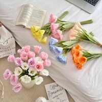 Vente en gros de branches de fleurs artificielles en tulipes faites à la main, toucher réel, fleurs en soie, fleurs ballon, pour la maison, les mariages, la Saint-Valentin, les événements