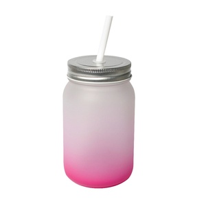 Mug en verre Mason de 18 oz avec couvercle et paille, prix de gros fantaisie, verre givré vierge pour sublimation - Product Image 6