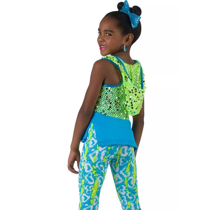 Roupa de dança infantil, traje de dança para palco, uniforme de duas peças para mulheres, traje de jazz para dança de competição