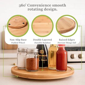 Plateau tournant en bambou pour condiments et épices, avec boîte de rangement, pour comptoirs de cuisine et salles de bain - Product Image 3
