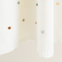 Couverture en tricot gaufré 100% coton blanc, brodée à la main avec des points colorés, maille ajourée respirante, conviviale toute l'année, décorative pour canapé